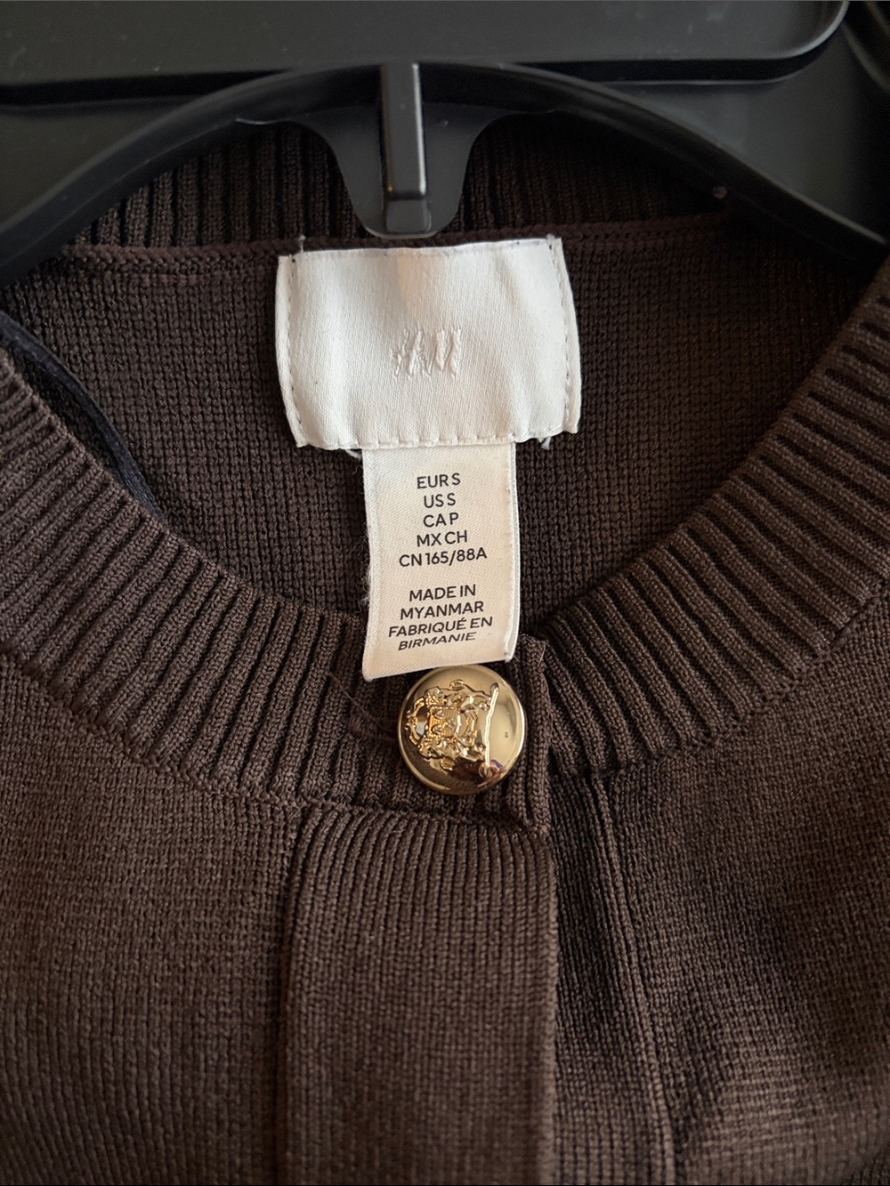 H&M Chocolate Brown Short-Sleeve Knit Cardigan with Gold Button - Picture 2 of 2